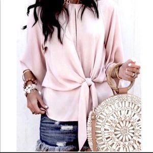 Revolve Topshop Blush Pink Top Keyhole Tie Front Size 2
